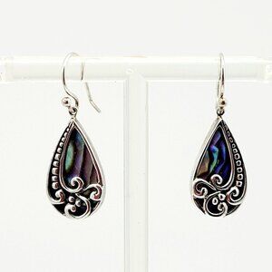 Sterling Silver & Abalone Teardrop Earrings Signed ATI 925 ID 4.20g Fine Jewelry